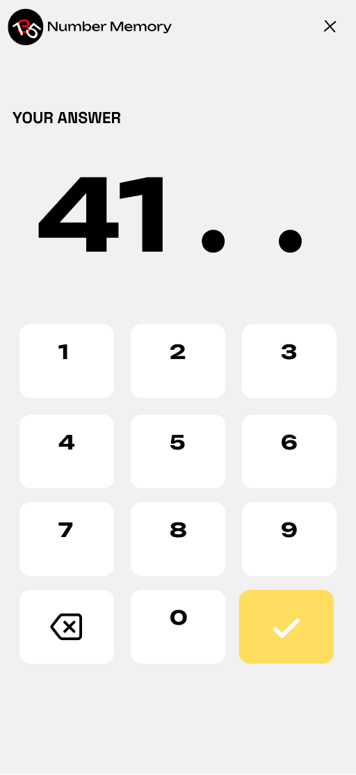 Number Memory — the mobile game screen